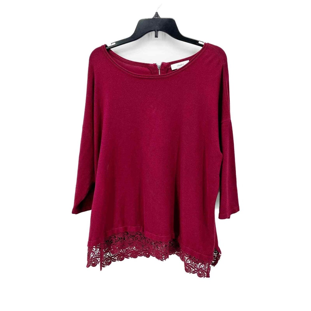 CJ Banks Sweater Women's Plus Size 1x Red Pullover Lace Hem Zipped Back